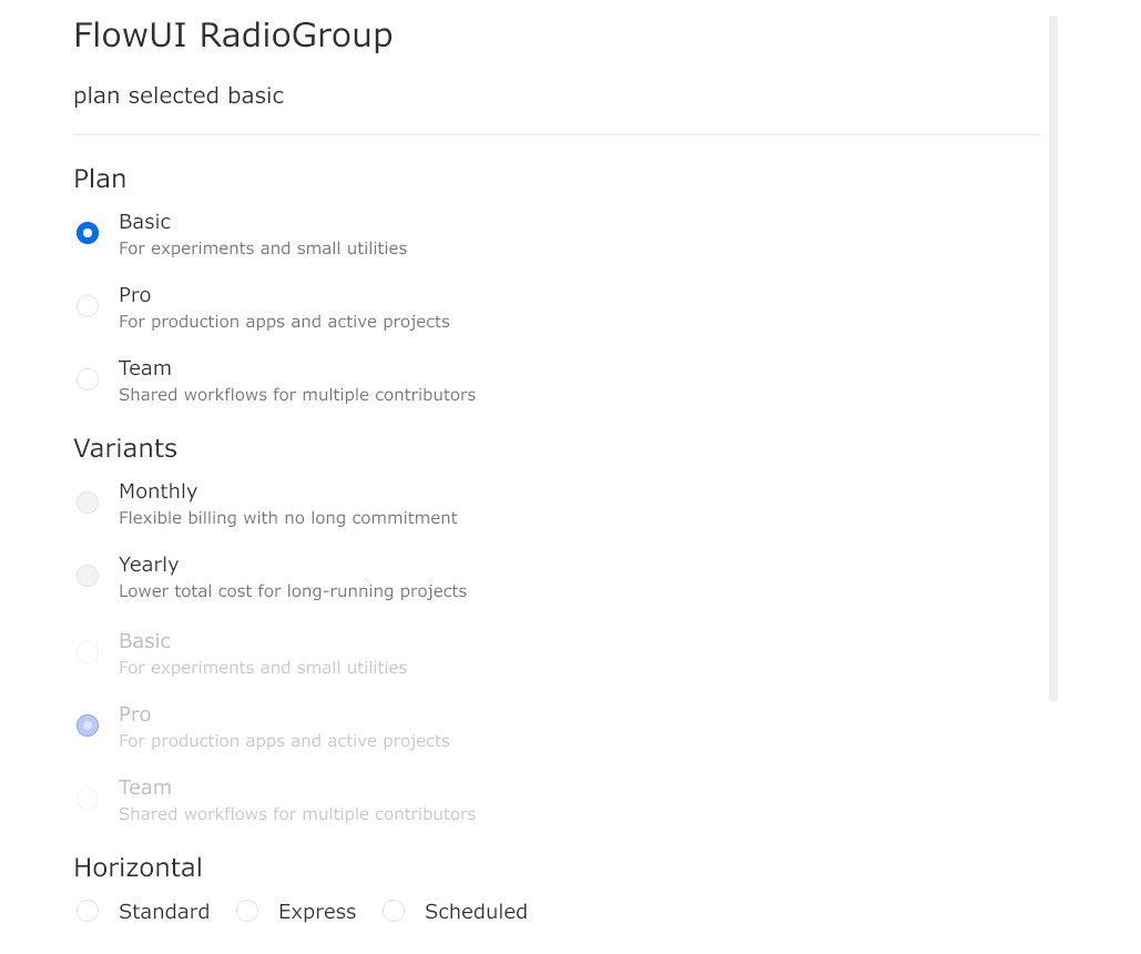 Radio groups